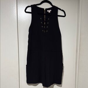 Xhilaration Black Lace-Up Romper with Gold Accents